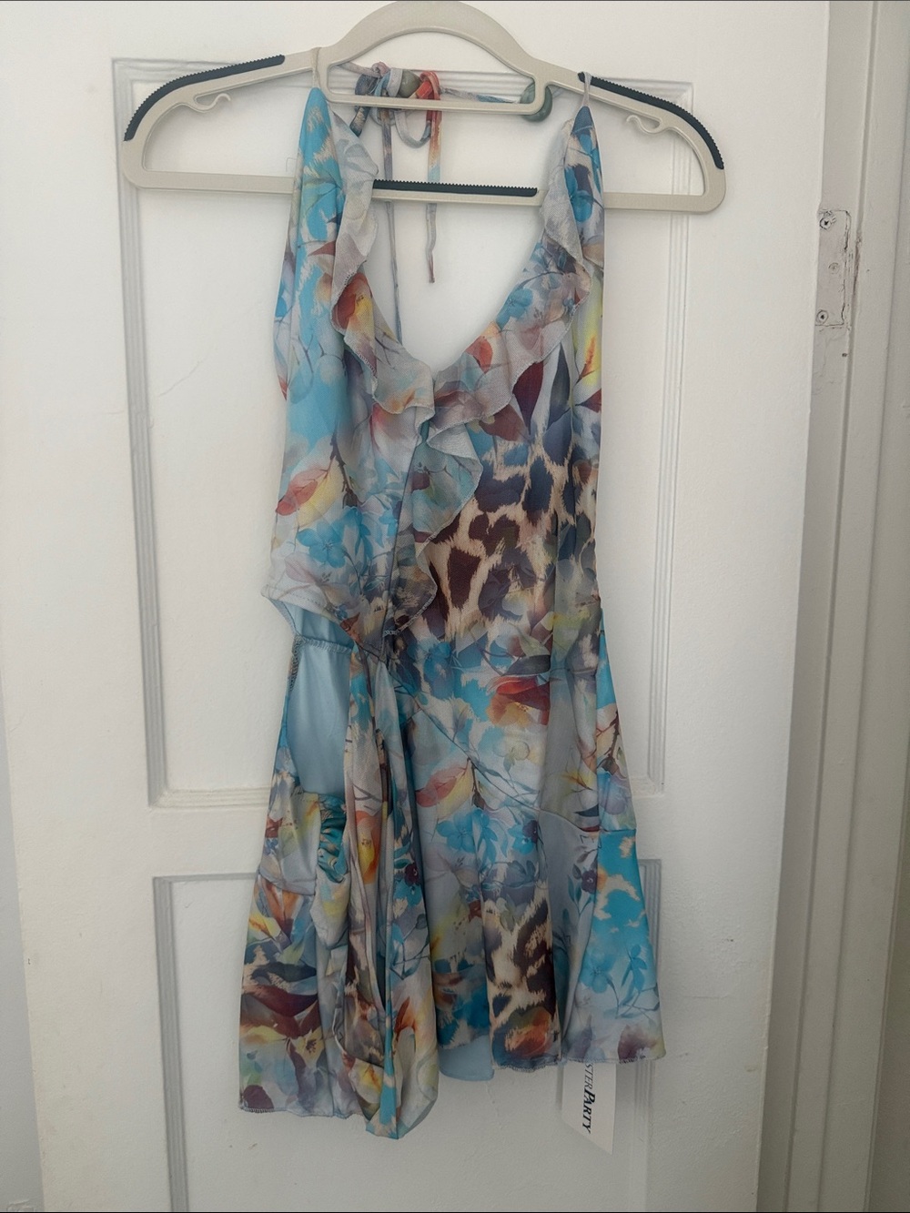 Sister Party Floral & Animal Print Blue Halter Dress
